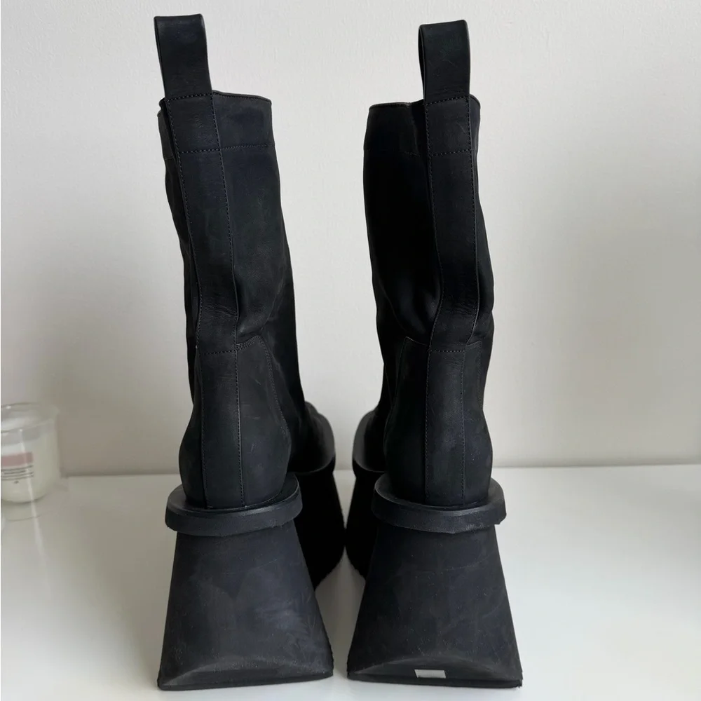 Black Platform Mid-Calf Women's Boots - Picture 3 of 7